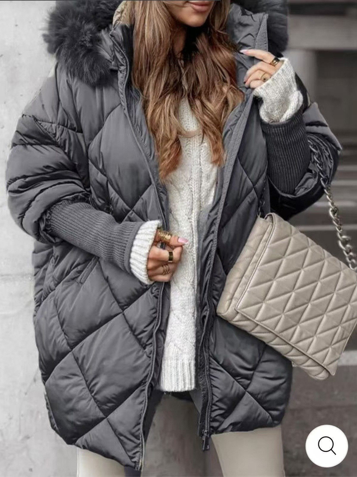 ❄️Spécial hiver❄️ Parka mi-longue pour femme avec manches en tricot patchwork