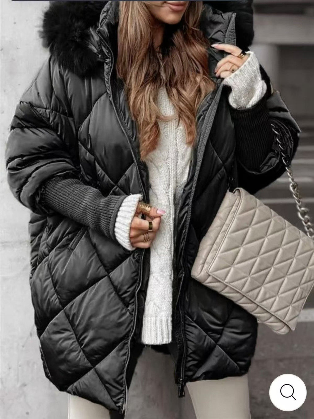 ❄️Spécial hiver❄️ Parka mi-longue pour femme avec manches en tricot patchwork