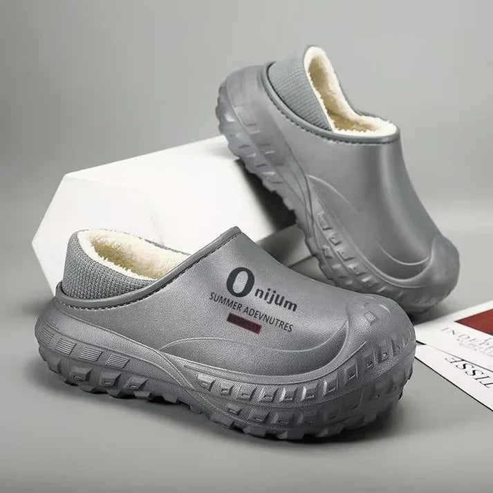 Pantoufles d'hiver imperméables en peluche pour hommes, doublées en polaire, pour l'intérieur et l'extérieur