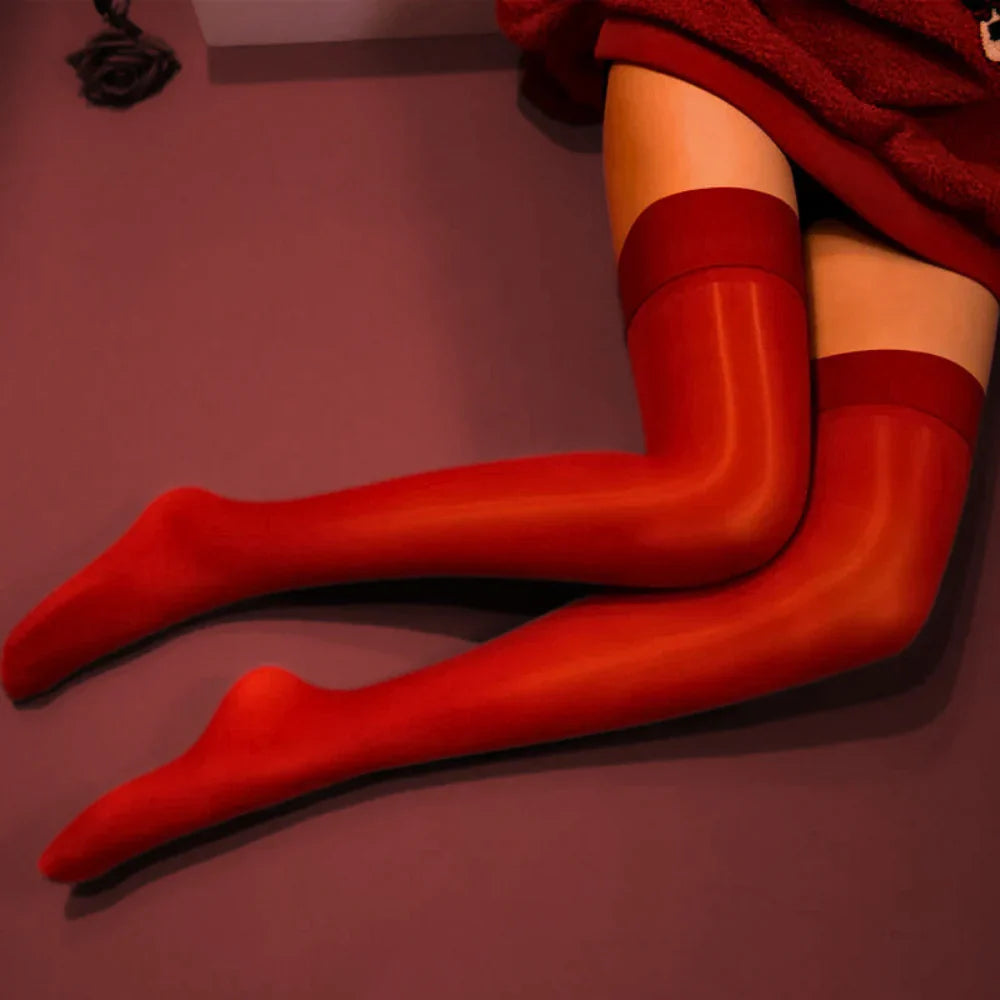 Bas cuissardes pour femme à fini brillant avec bande mate en haut