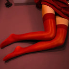 Bas cuissardes pour femme à fini brillant avec bande mate en haut