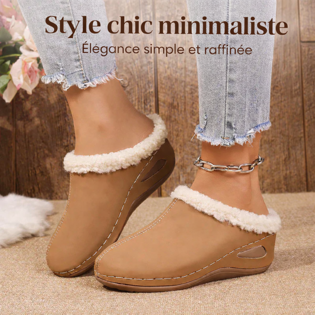 Chaussons compensés pour femme, doublés en fausse fourrure cosy