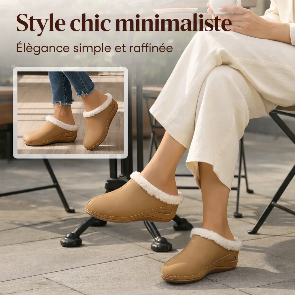 Chaussons compensés pour femme, doublés en fausse fourrure cosy