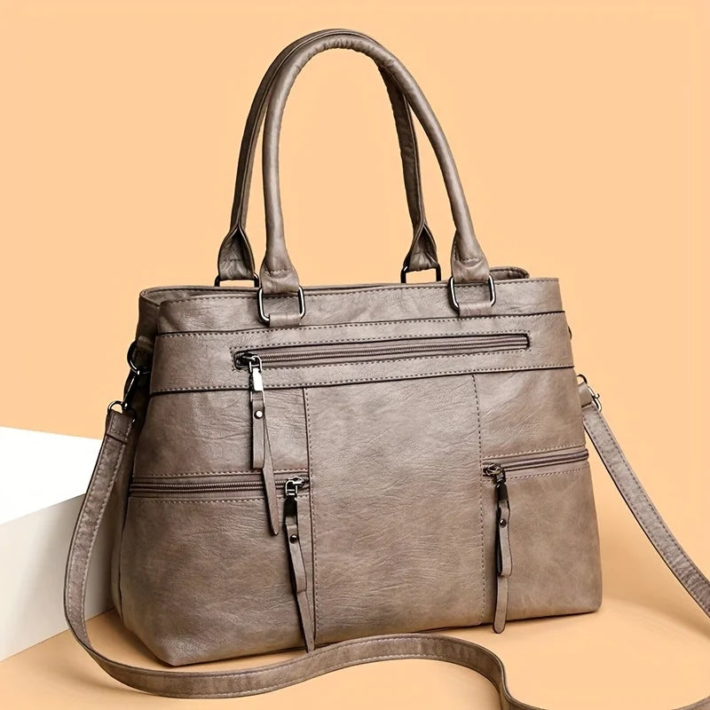 Sac cabas pour femme en cuir vegan, multi-poches et bien organisé
