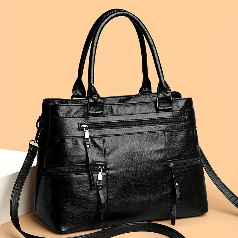 Sac cabas pour femme en cuir vegan, multi-poches et bien organisé