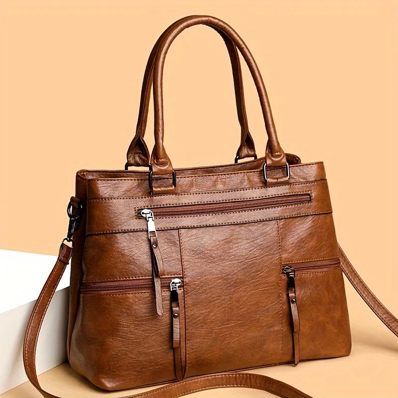 Sac cabas pour femme en cuir vegan, multi-poches et bien organisé