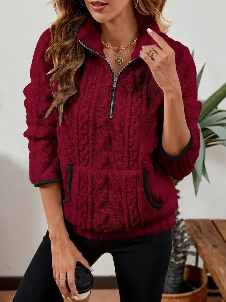 Sweat-shirt polaire classique à demi-zip pour femme