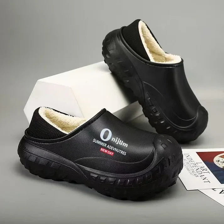 Pantoufles d'hiver imperméables en peluche pour hommes, doublées en polaire, pour l'intérieur et l'extérieur